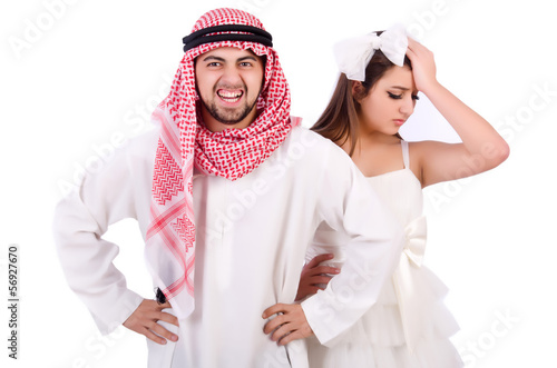 Photo: Arab man with his wife on white Arab man with his wife on white