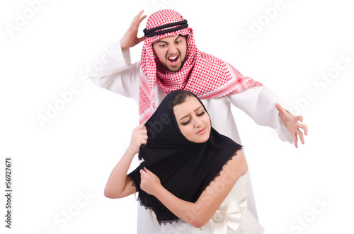 Photo: Arab man with his wife on white Arab man with his wife on white