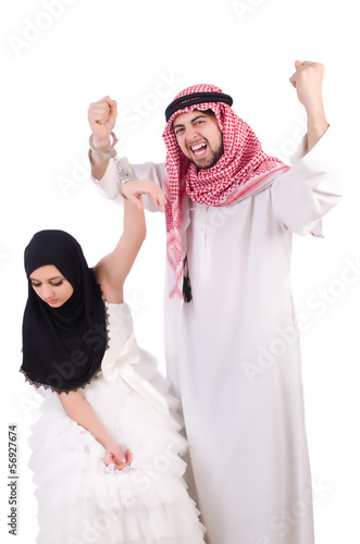 Photo: Arab man with his wife on white Arab man with his wife on white
