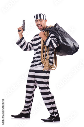 Photo: Prisoner with gun isolated on white Prisoner with gun isolated on white