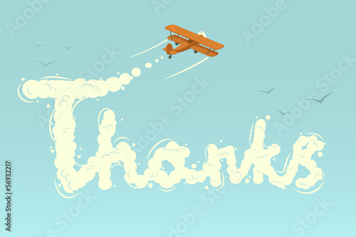 Vector: Biplane with word Thanks. Vector illustration. Biplane with word Thanks. Vector illustration.