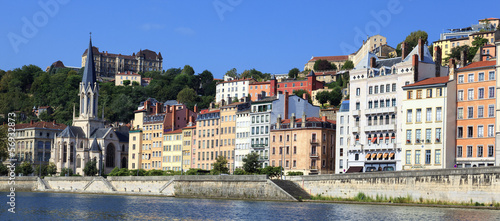 Photo: Saone river with colorful houses Saone river with colorful houses