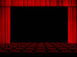 theater red auditorium with stage, curtains and seats theater red auditorium with stage, curtains and seats