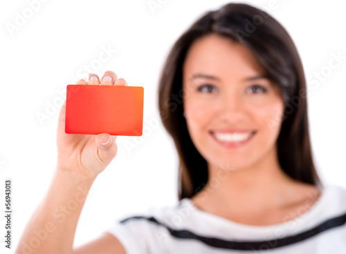 Photo: Woman holding a loyalty card Woman holding a loyalty card