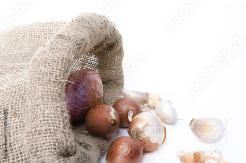 Photo: Onions and garlic in the bag Onions and garlic in the bag