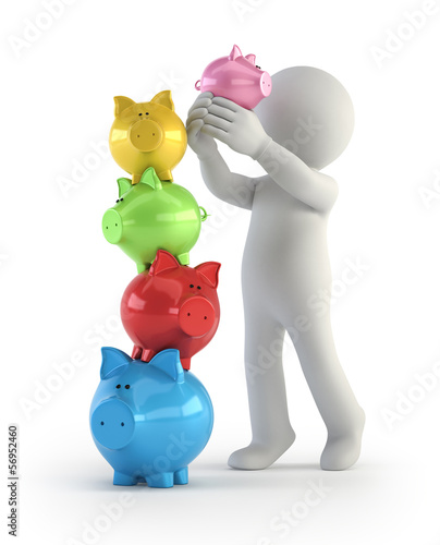 Illustration: 3d small people - balance piggy 3d small people - balance piggy