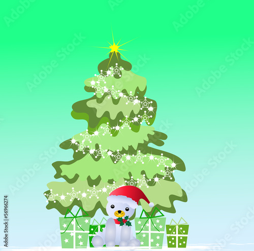 Vector: A big Christmas tree with a teddy bear A big Christmas tree with a teddy bear