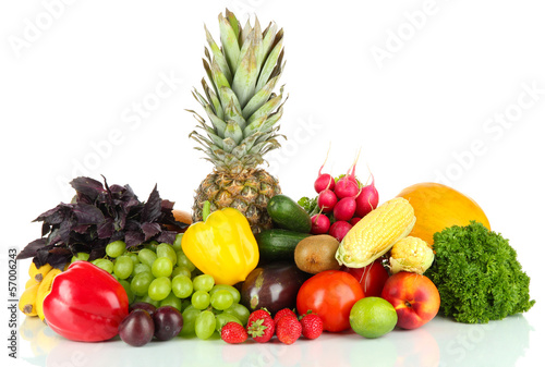 Photo: Different fruits and vegetables isolated on white Different fruits and vegetables isolated on white