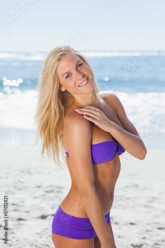 Photo: Blonde woman posing and smiling at camera Blonde woman posing and smiling at camera