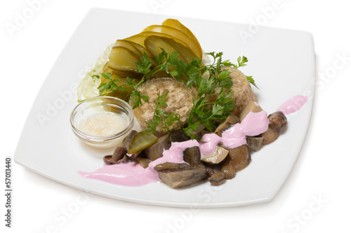 Photo: Cold appetizer with jellied meat and pickled mushrooms Cold appetizer with jellied meat and pickled mushrooms