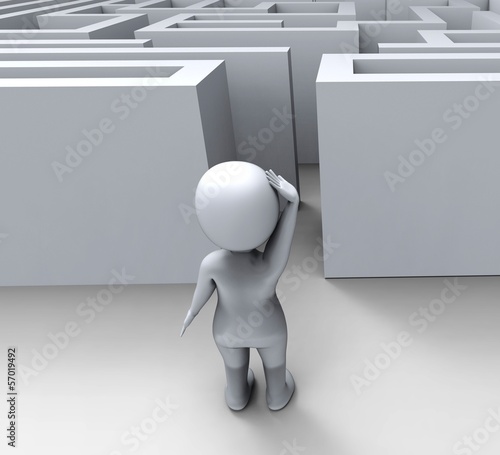 Illustration: 3d Character At Maze Shows Challenge Or Confused 3d Character At Maze Shows Challenge Or Confused