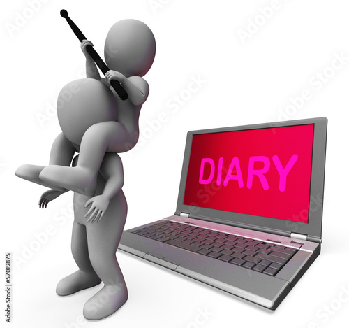 Illustration: Diary Laptop Characters Show Internet Appointment Or Schedules Diary Laptop Characters Show Internet Appointment Or Schedules