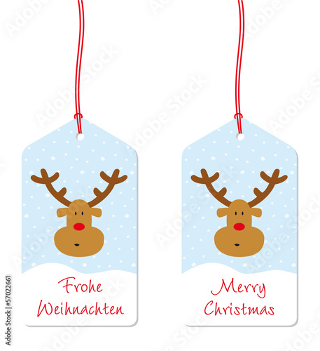 Vector: frohe weihnachten merry christmas anhänger rentier frohe weihnachten merry christmas anhänger rentier