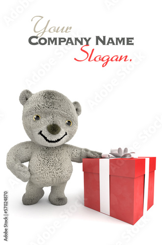 Illustration: Teddy bear and present Teddy bear and present