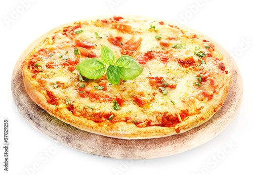 Photo: Pizza Margherita isolated on white background Pizza Margherita isolated on white background