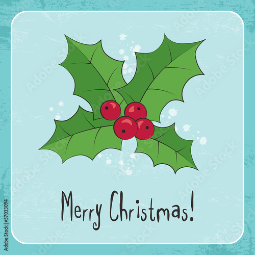 Vector: Vintage Christmas card with holly berry Vintage Christmas card with holly berry