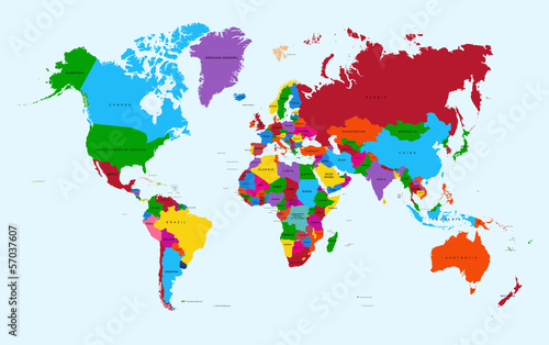 Vector: World map, colorful countries atlas EPS10 vector file. World map, colorful countries atlas EPS10 vector file.