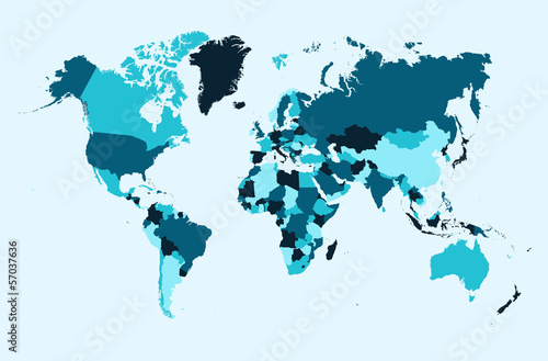 Fototapeta World map, blue countries illustration EPS10 vector file.