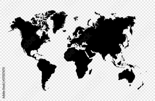 Fototapeta Black silhouette isolated World map EPS10 vector file.
