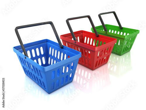 Illustration: colorful shopping baskets isolated on white background colorful shopping baskets isolated on white background
