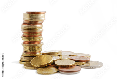 Photo: Specie's pile and tall column of coins near Specie's pile and tall column of coins near