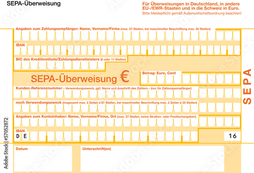 Vector: SEPA Euro Überweisungsformular SEPA Euro Überweisungsformular