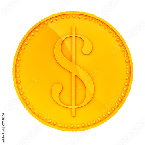 Illustration: render of a gold coin, isolated on white render of a gold coin, isolated on white