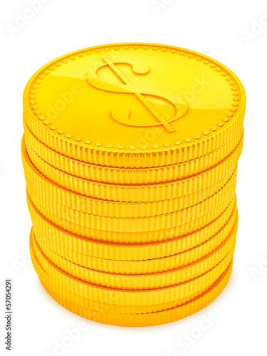 Photo: render of gold coins, isolated on white render of gold coins, isolated on white