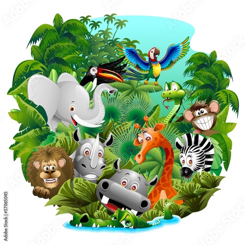 Wild Animals Cartoon on Jungle-Animali Selvaggi nella Giungla - 57065045