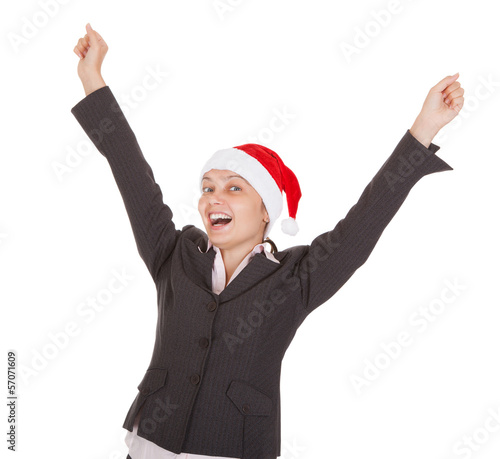 Photo: Happy Excited Businesswoman wearing santa hat Happy Excited Businesswoman wearing santa hat