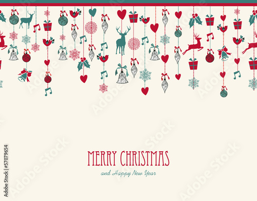 Vector: Merry Christmas hanging elements decoration composition. Merry Christmas hanging elements decoration composition.