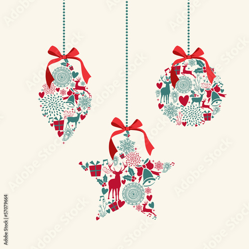 Vector: Merry Christmas hanging baubles elements composition. Merry Christmas hanging baubles elements composition.