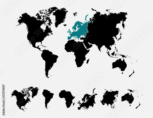 Vector: Black silhouette isolated World map EPS10 vector file. Black silhouette isolated World map EPS10 vector file.