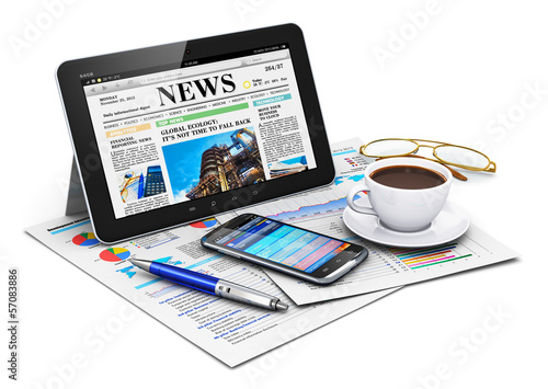 Illustration: Tablet computer and business objects Tablet computer and business objects