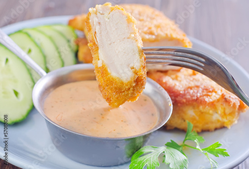 Photo: schnitzel and sauce schnitzel and sauce