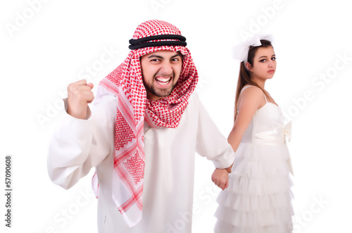 Photo: Arab man with his wife on white Arab man with his wife on white