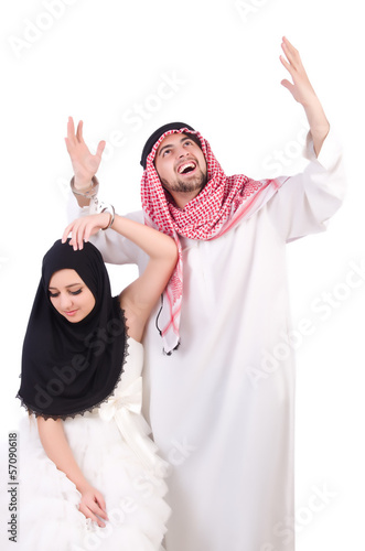 Photo: Arab man with his wife on white Arab man with his wife on white