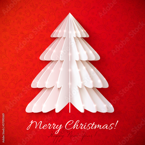 Vector: White origami Christmas tree vector greeting card White origami Christmas tree vector greeting card