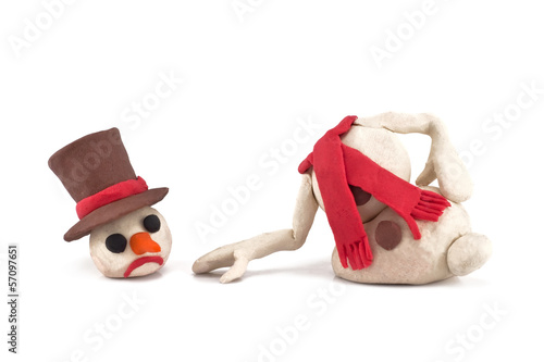 Photo: melted snowman isolated on a white background melted snowman isolated on a white background