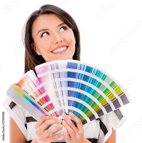 Photo: Thoughtful woman with a color guide Thoughtful woman with a color guide
