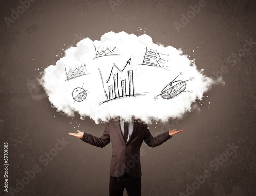 Photo: Elegant business man cloud head with hand drawn graphs Elegant business man cloud head with hand drawn graphs