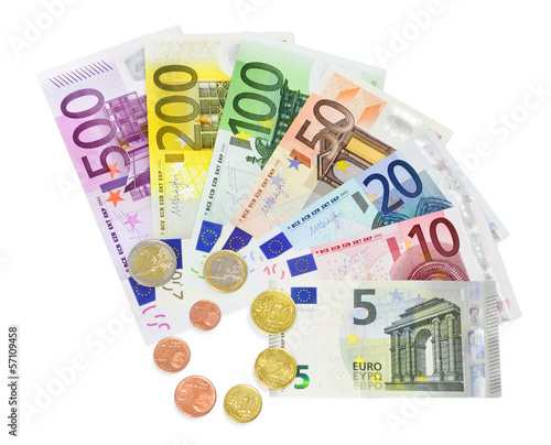 Photo: banknotes and coins euro - isolated banknotes and coins euro - isolated