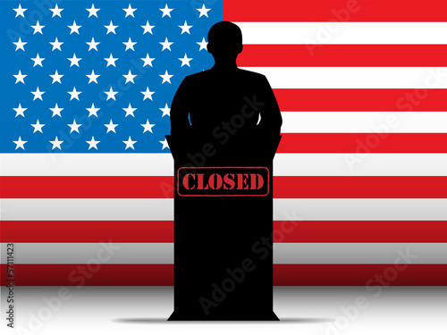 Vector: United States of America Shutdown Closed Speech Tribune Silhoue United States of America Shutdown Closed Speech Tribune Silhoue
