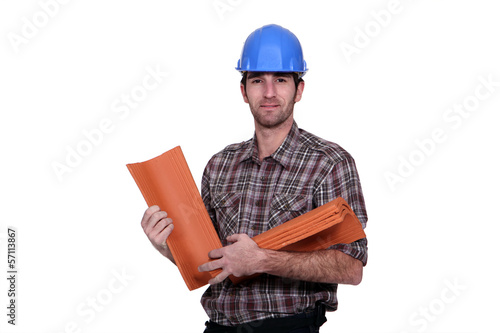 Photo: Roofer on white background Roofer on white background