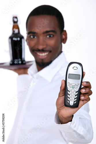 Photo: waiter with telephone waiter with telephone