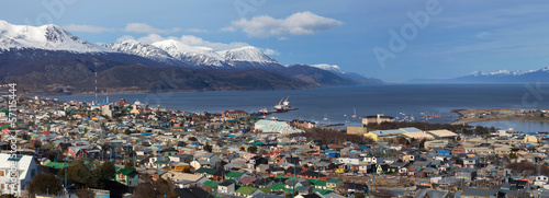 Photo: A view of Ushuaia, Tierra del Fuego. Boats line the harbor in Us A view of Ushuaia, Tierra del Fuego. Boats line the harbor in Us
