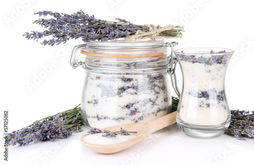 Photo: Jar of lavender sugar and fresh lavender flowers isolated Jar of lavender sugar and fresh lavender flowers isolated