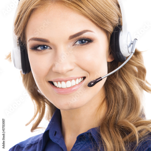 Photo: Support phone operator in headset, isolated Support phone operator in headset, isolated