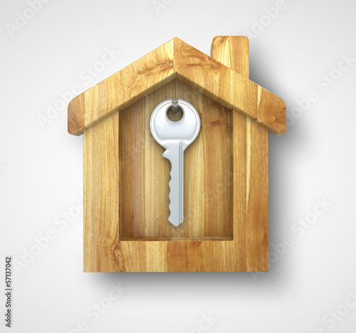 Illustration: key in wooden house key in wooden house