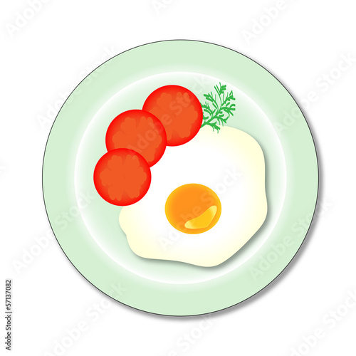 Vector: vector scrambled eggs on a plate with tomato and dill vector scrambled eggs on a plate with tomato and dill